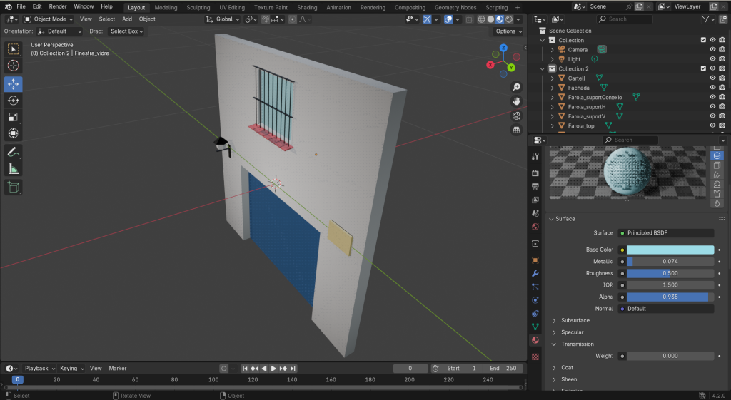 Fachada modelada con Blender 4.2