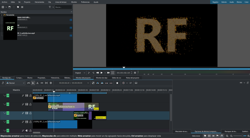 Edición de vídeo con kdenlive y efectos de Particle Illusion